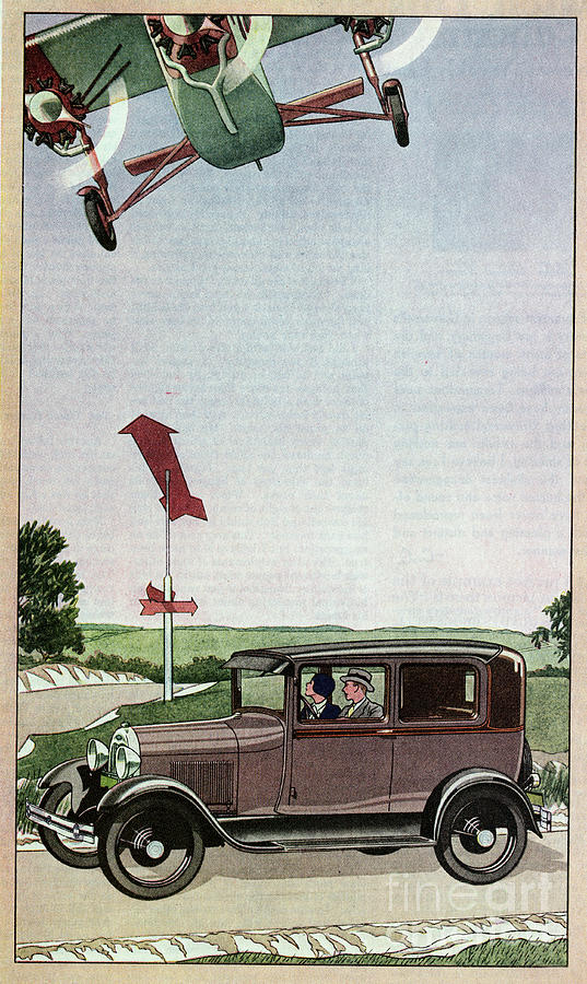 Illustration Of Couple Riding In Car Photograph by Bettmann