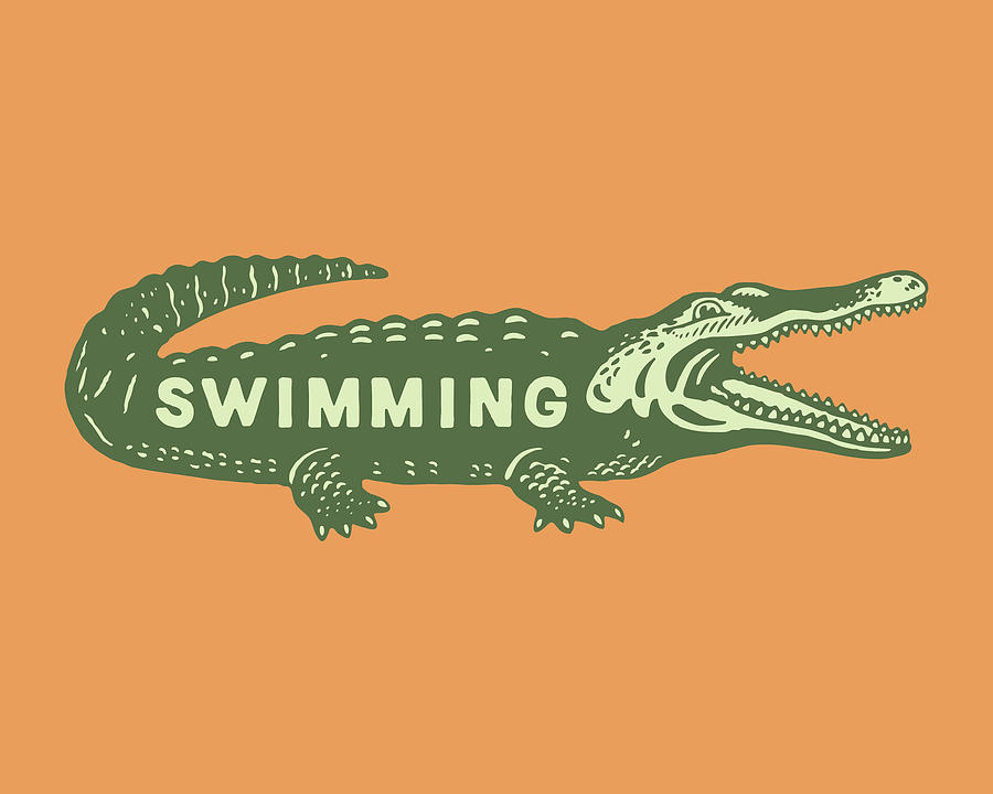 Alligator Drawing - Illustration of crocodile with Swimming text written on it by CSA Images