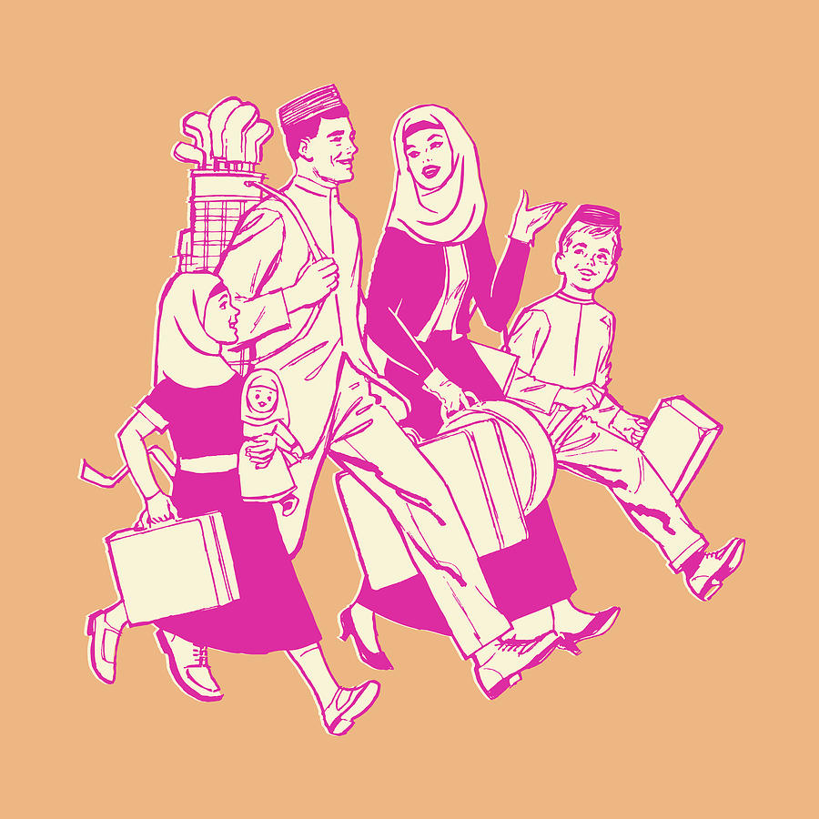 Illustration of family walking with luggage Drawing by CSA Images ...