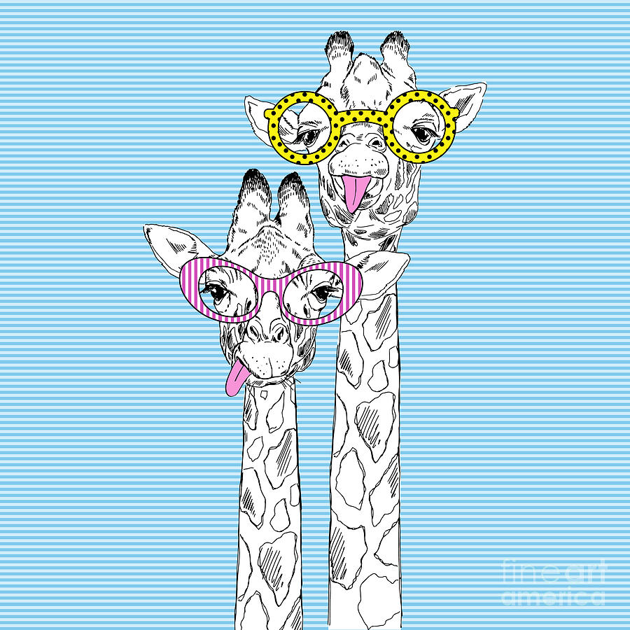 Fancy Digital Art - Illustration Of Giraffes In Funky by Olga angelloz Fancy Digital Art - Illustration Of Giraffes In Funky by Olga angelloz