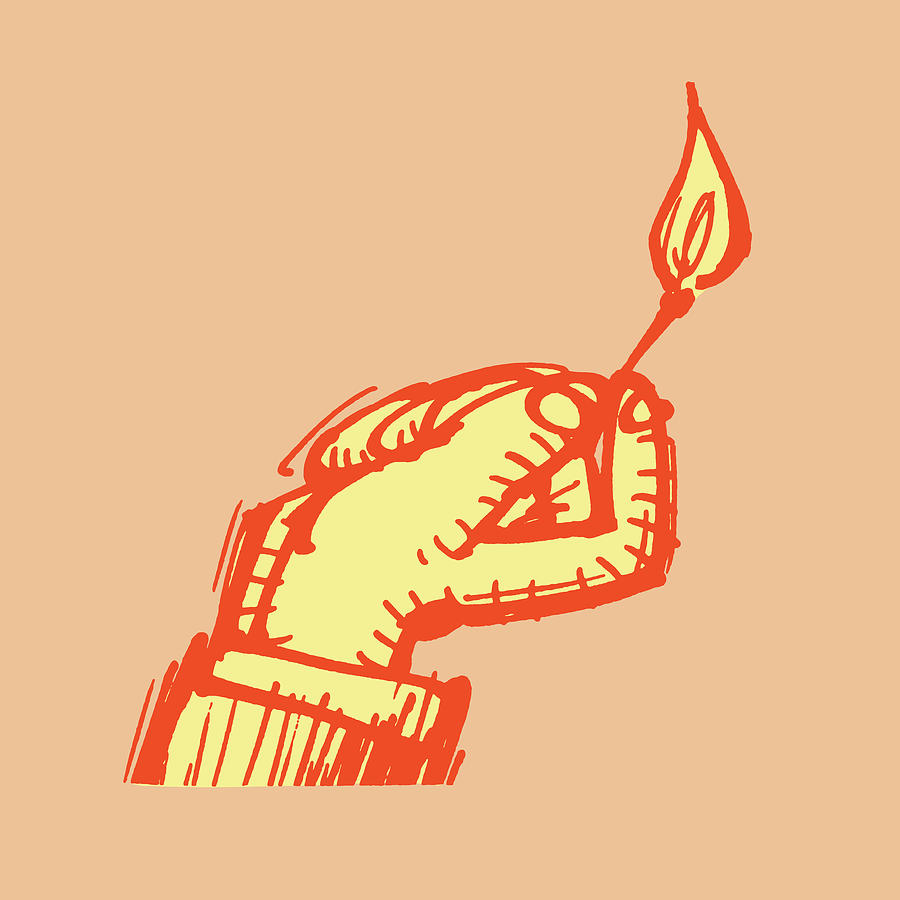 Illustration of hand holding burning match Drawing by CSA Images - Fine ...