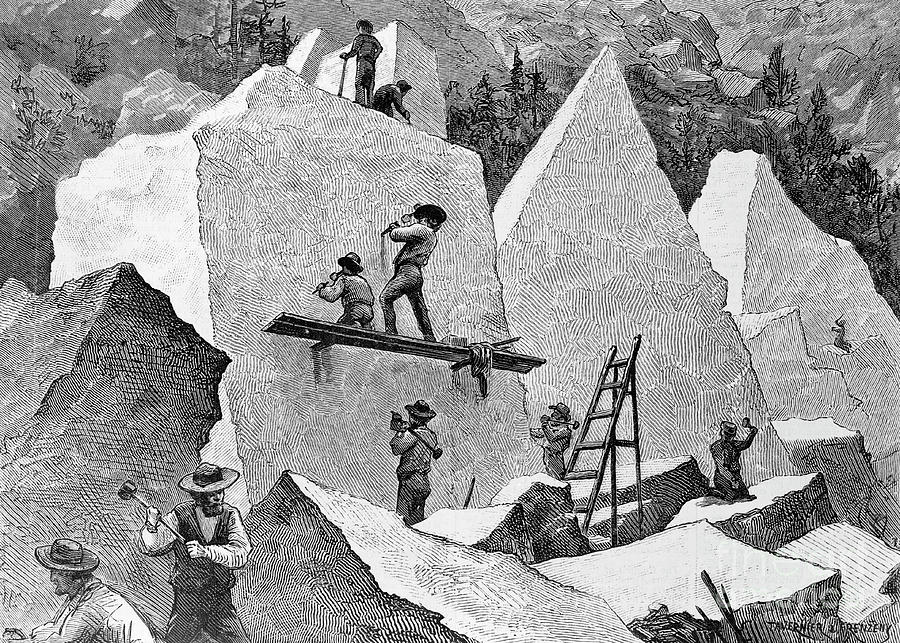 Illustration Of Men Quarrying In Canyon Photograph by Bettmann