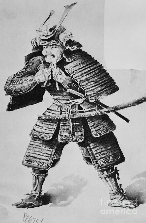 Samurai warrior Japanese samurai warrior in armor ink black and white  drawing  CanStock