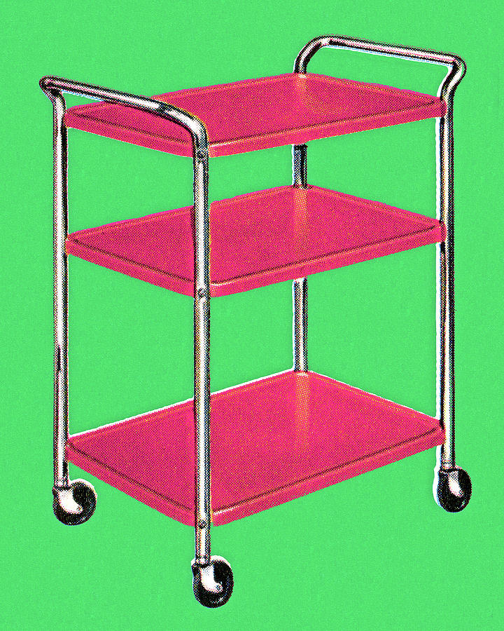 Vintage Drawing - Illustration of serving cart against green background by CSA Images