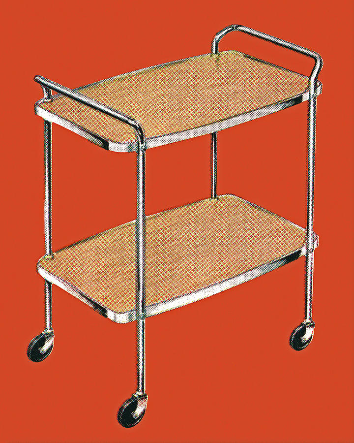 Vintage Drawing - Illustration of serving cart against red background by CSA Images