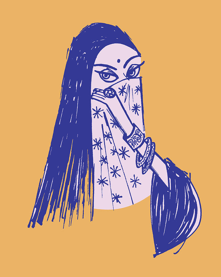 Vintage Drawing - Illustration of stereotypical Arab woman in hijab by CSA Images