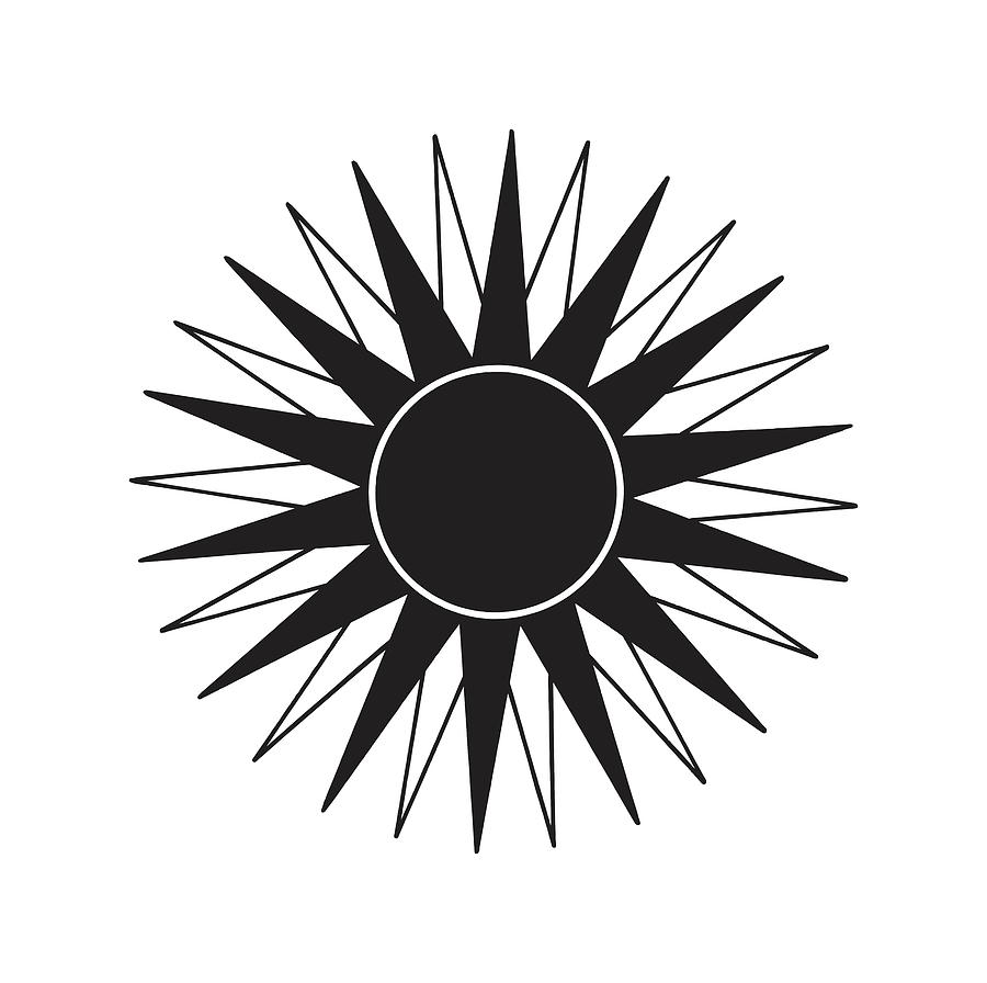 Black And White Drawing - Illustration of symbol of sun by CSA Images