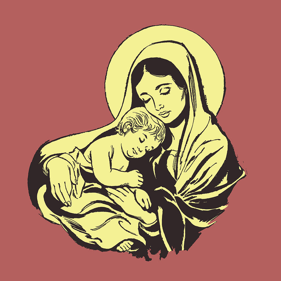 Illustration of Virgin Mary holding baby Jesus Drawing by CSA Images ...