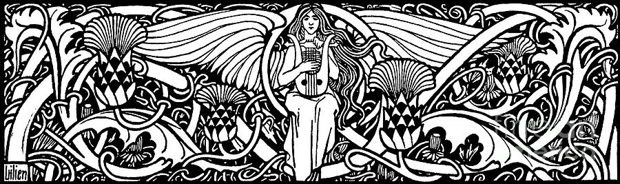 Illustration of woman playing lyre Drawing by Ephraim Moses Lilien
