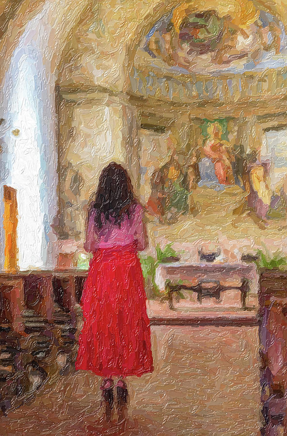 girl praying in church drawing