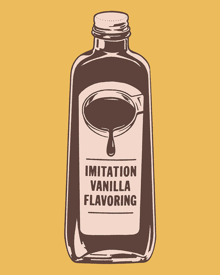 Typography Drawing - Illustration with bottle of imitation vanilla flavoring by CSA Images