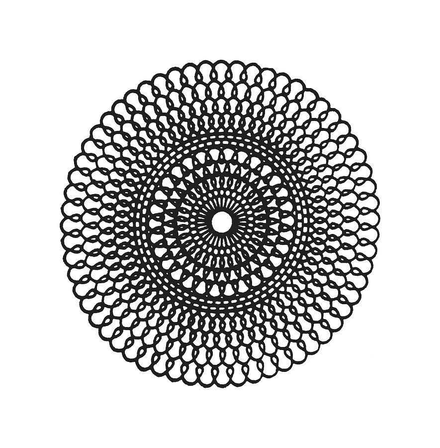 Black And White Drawing - Illustration with concentric pattern by CSA Images