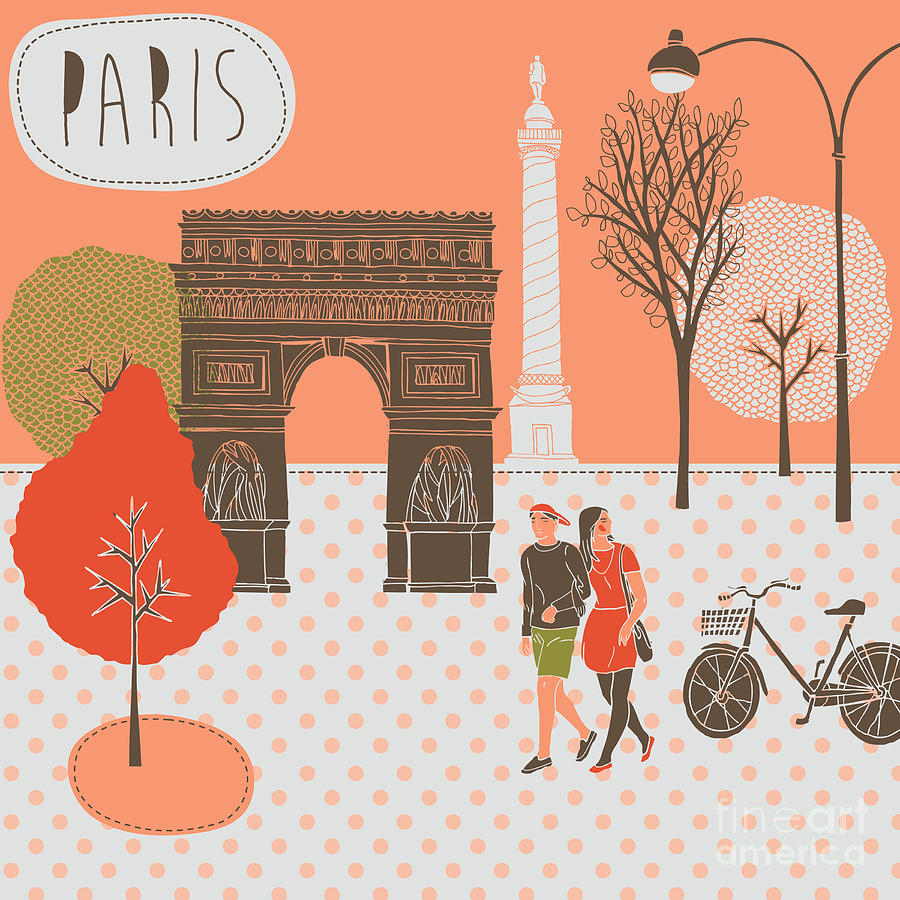Date Digital Art - Illustration With Paris France by Lavandaart