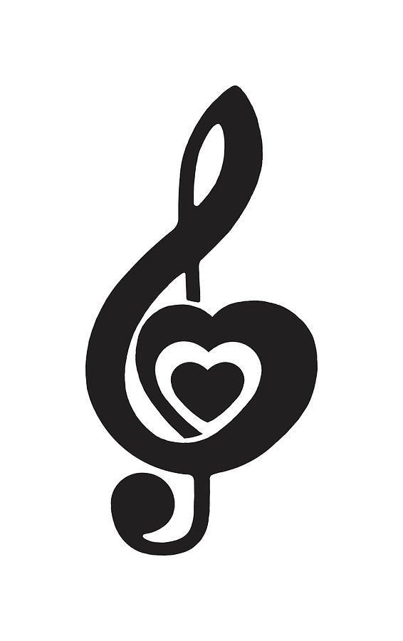 Black And White Drawing - Illustration with symbol of musical note with heart shape by CSA Images