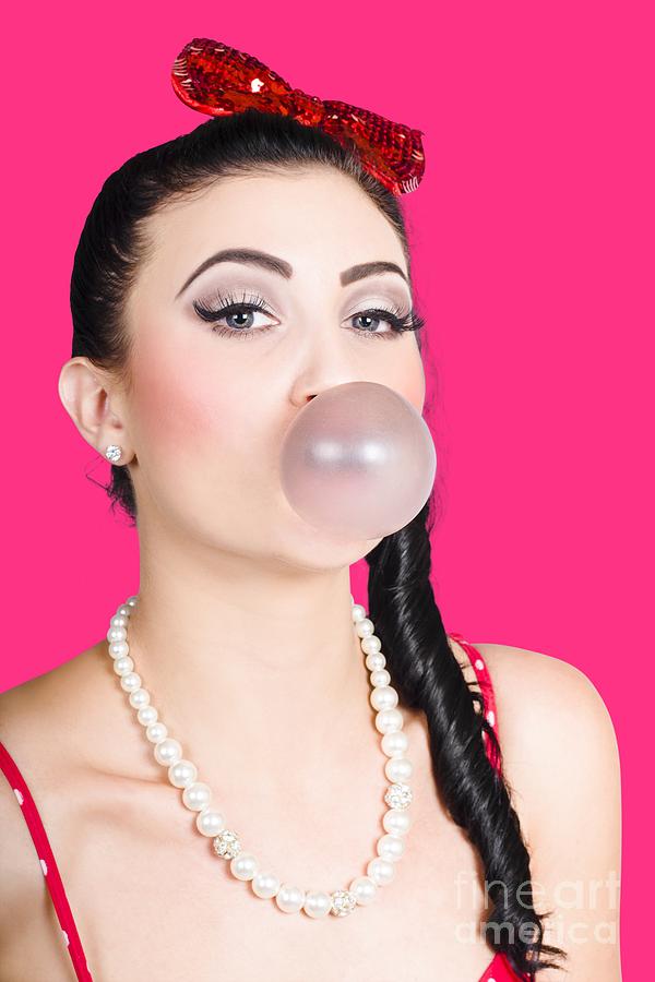 Image Of A Pinup Girl Blowing Bubble Gum Photograph By Jorgo Photography