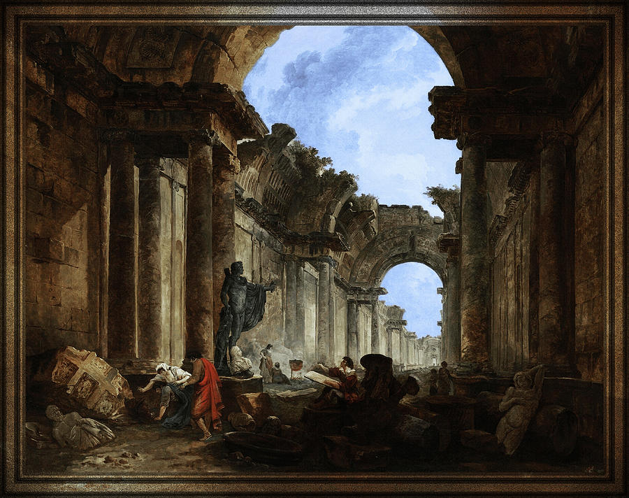 Imaginary View of the Grand Gallery of the Louvre in Ruins by Hubert Robert Painting by Rolando Burbon