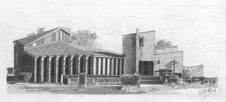 Immaculate Conception Church Drawing by Robb Scott