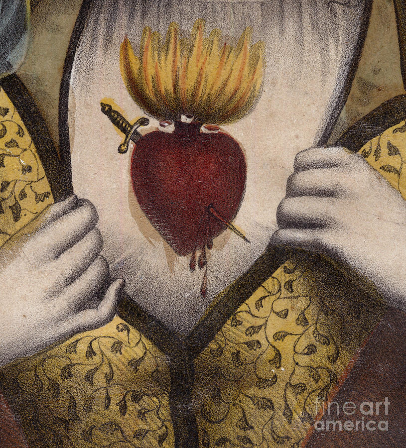 Vintage Painting - Immaculate Heart Of Mary, Religious Image Of The Sacred Heart Of Mary, Detail by European School