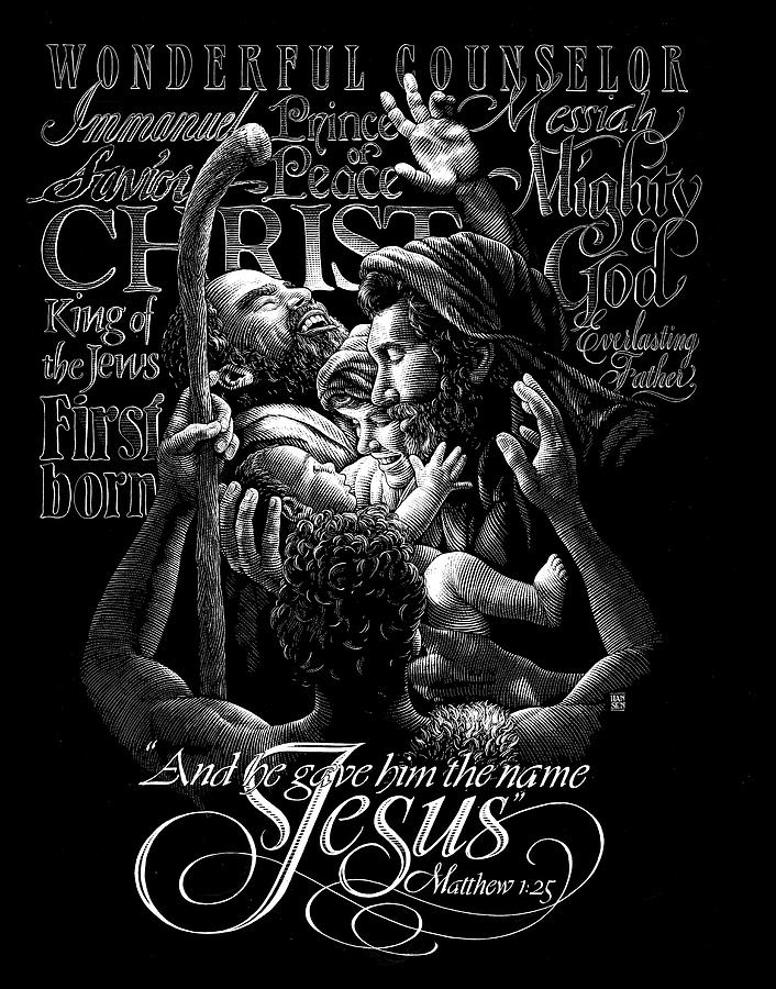 Scratchboard Drawing - Immanuel by Clint Hansen Scratchboard Drawing - Immanuel by Clint Hansen