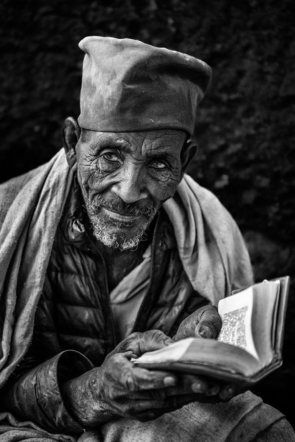 Black And White Photograph - Immersed In Scriptures by Trevor Cole