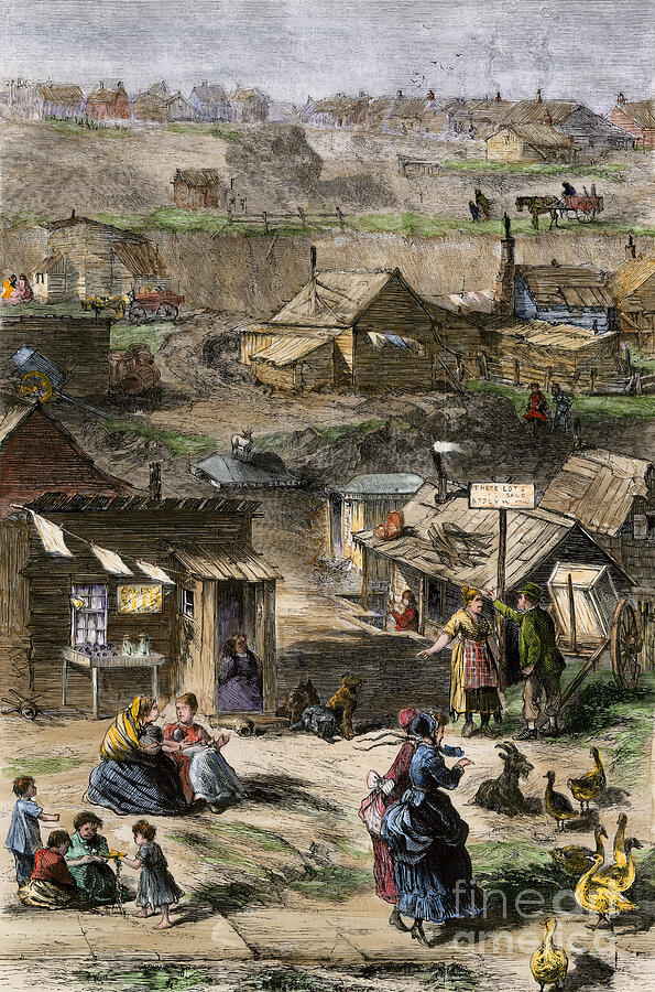 New York City Drawing - Immigrant Families Makeshift Huts Near Central Park, New York City, 1869 19th Century Lithography by American School