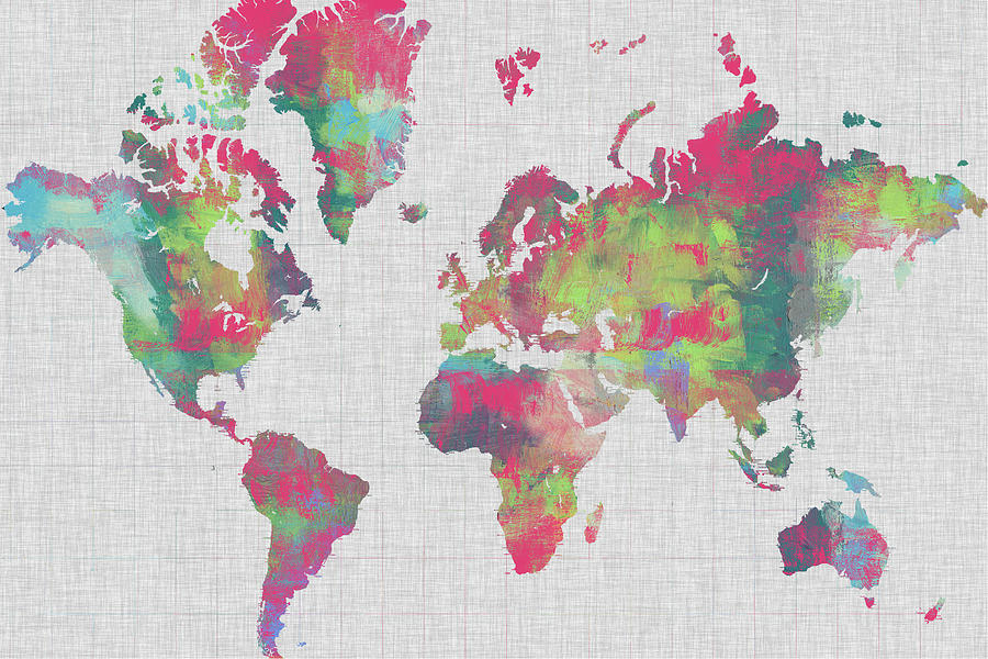 Map Painting - Impasto Map Of The World by Jennifer Goldberger Map Painting - Impasto Map Of The World by Jennifer Goldberger