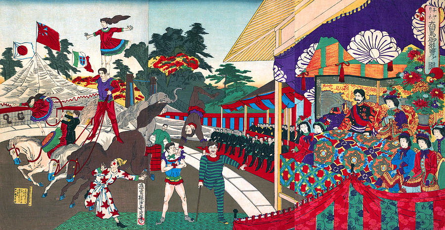 Imperial Excursion to see the Charinis Circus Painting by Toyohara Chikanobu