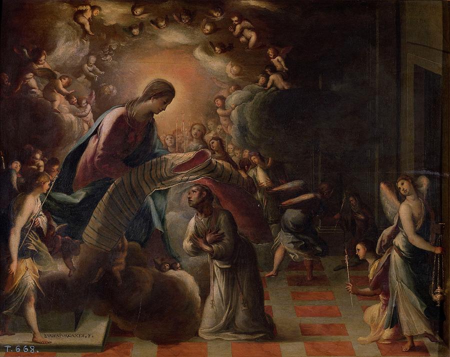 Imposicion de la casulla a San Ildefonso, Late 16th century - First quarter 17t... Painting by Eugenio Caxes -1574-1634-