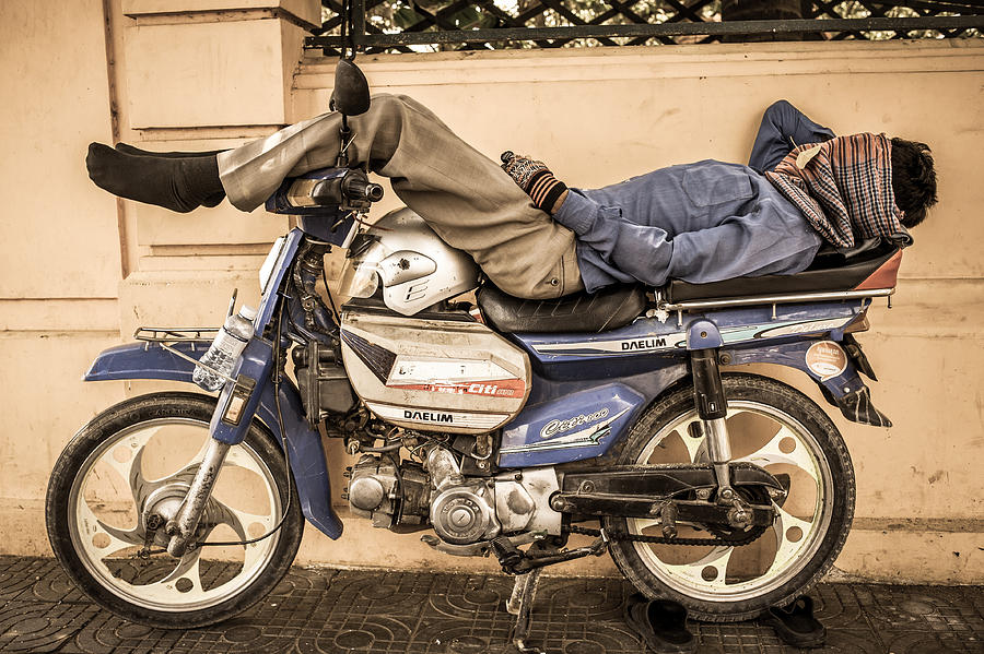 Moto Photograph - In A Blue Dream, Phnom Penh, Cambodia by Jean-francois Perigois