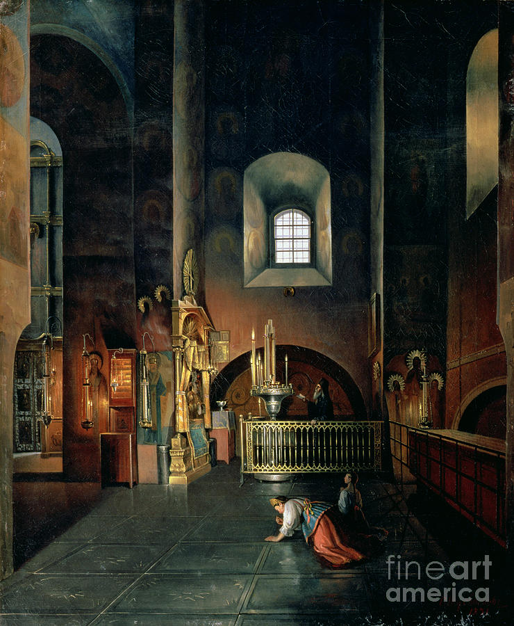 In A Church, 1851 Painting by Stanislav Joulianovitch Joukovski - Fine ...