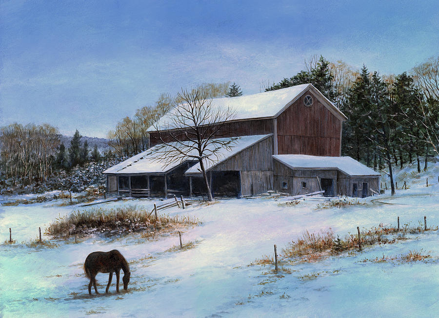 Rural Scene Painting - In A Winter Blue by John Morrow