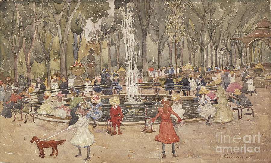 New York City Drawing - In Central Park, New York, C.1900-03 by Maurice Prendergast