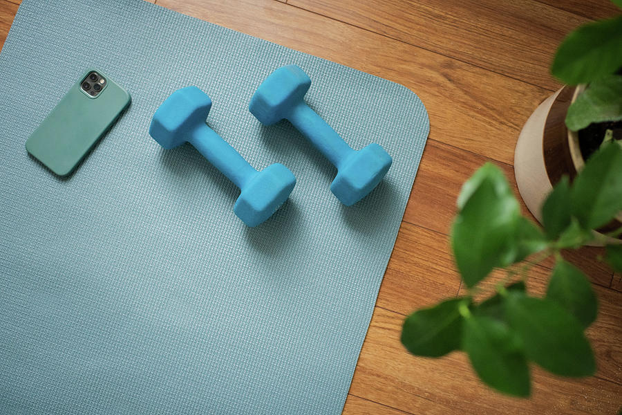 In Home Workout Space With Dumbbells Near Plant On Yoga Mat Near Phone  Photograph by Cavan Images / Julia Maruyama - Pixels