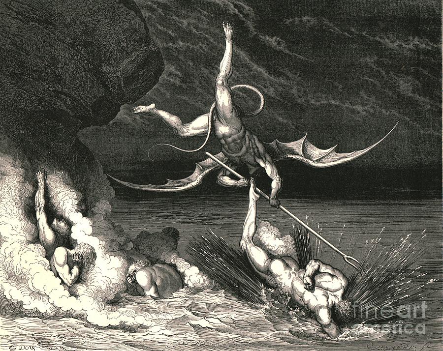 Gustave Dore Drawing - In Pursuit He Therefore Sped by Print Collector