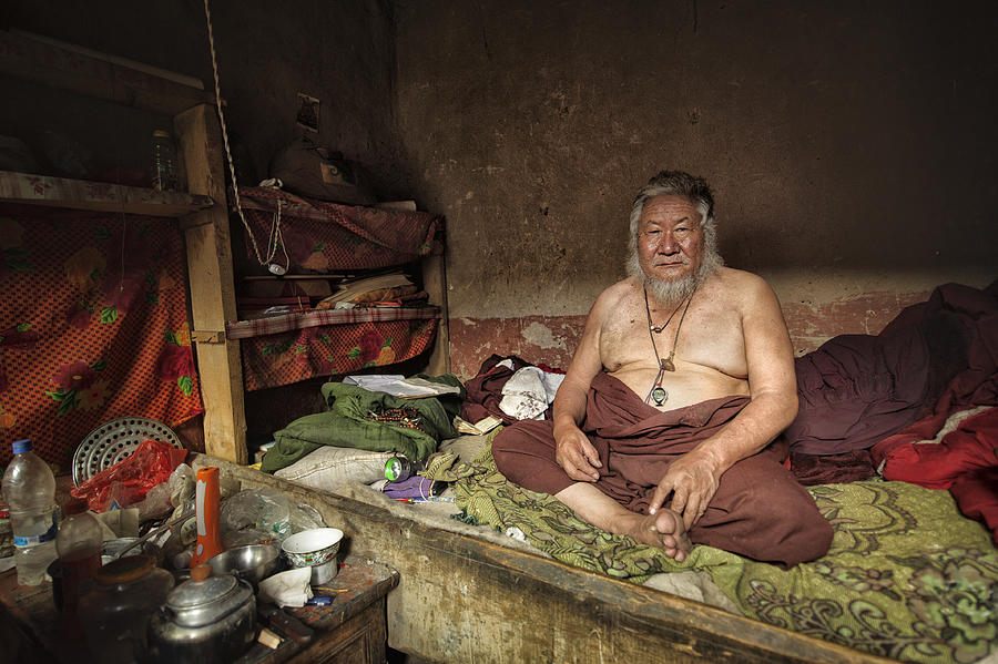 Portrait Photograph - In Retreat - The Head Lama by Nicolas Marino