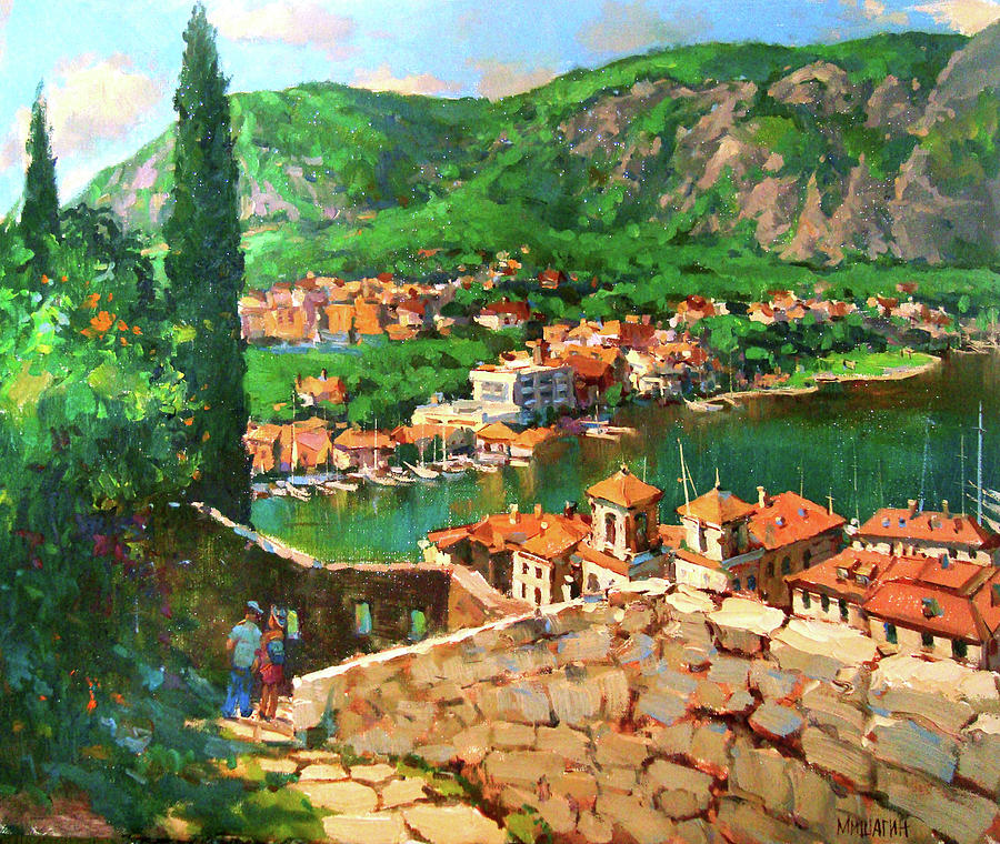 Landscape Painting - In the Bay of Kotor by Andrey Mishagin