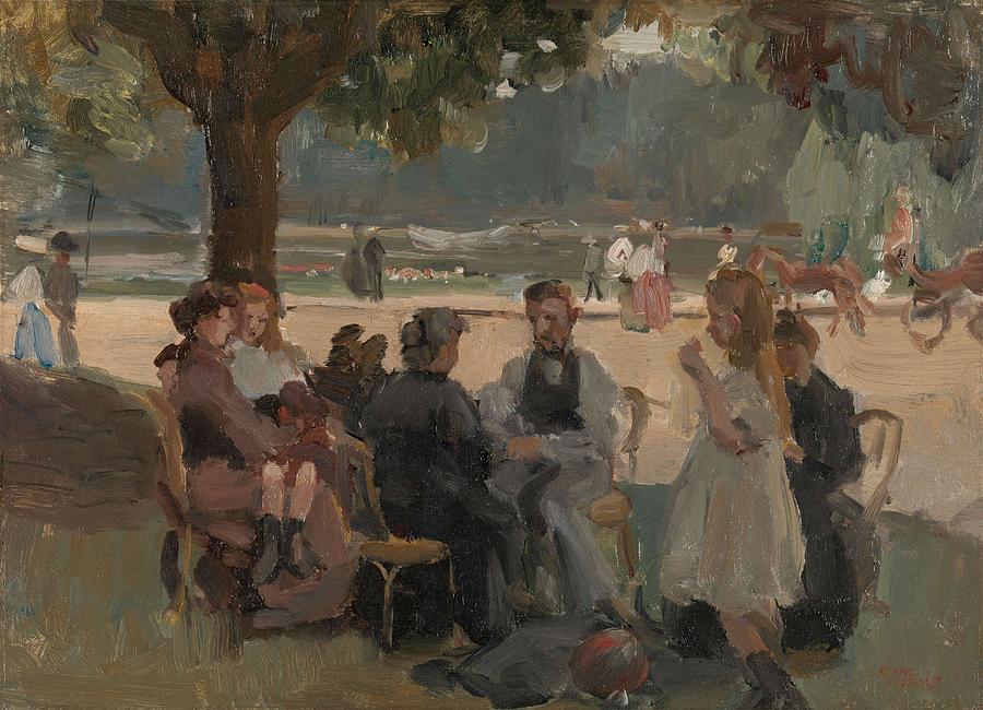 In the Bois de Boulogne near Paris. Painting by Isaac Israels -1865-1934-