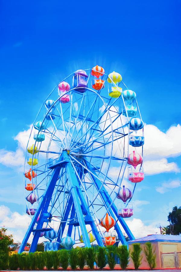 In the Clouds - Old Towns Ferris Wheel Painting by Chrystyne Novack