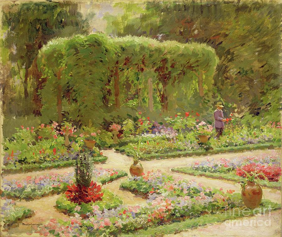 In The Garden, 1923 Painting by Edouard Gaetan Charles Ansaloni - Fine ...