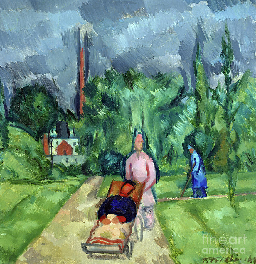 In the Gardens of the Military Hospital III, 1915 Painting by Fritz Friedrichs