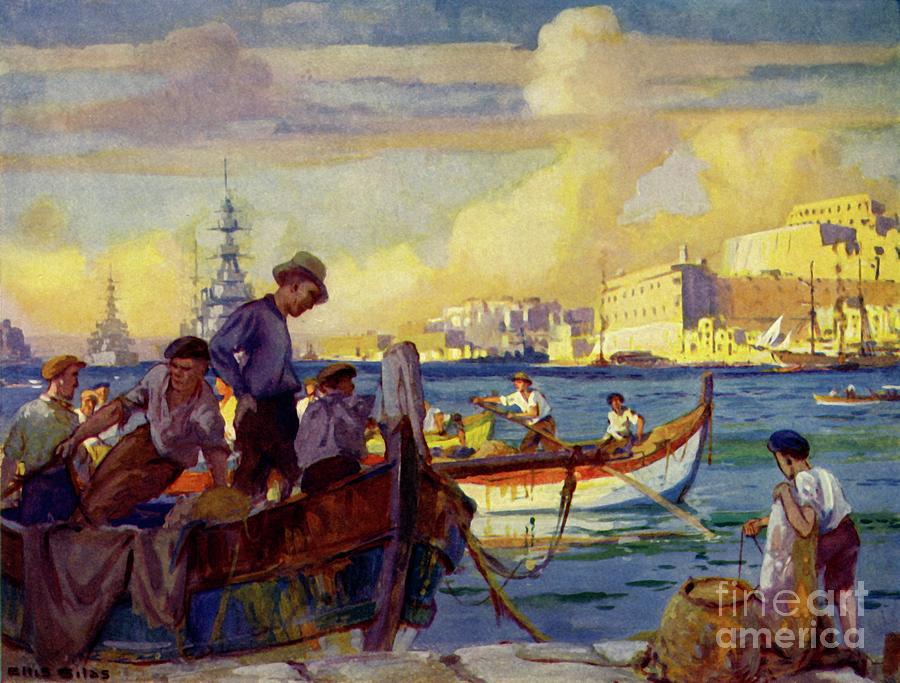 In The Grand Harbour At Valletta Drawing by Print Collector