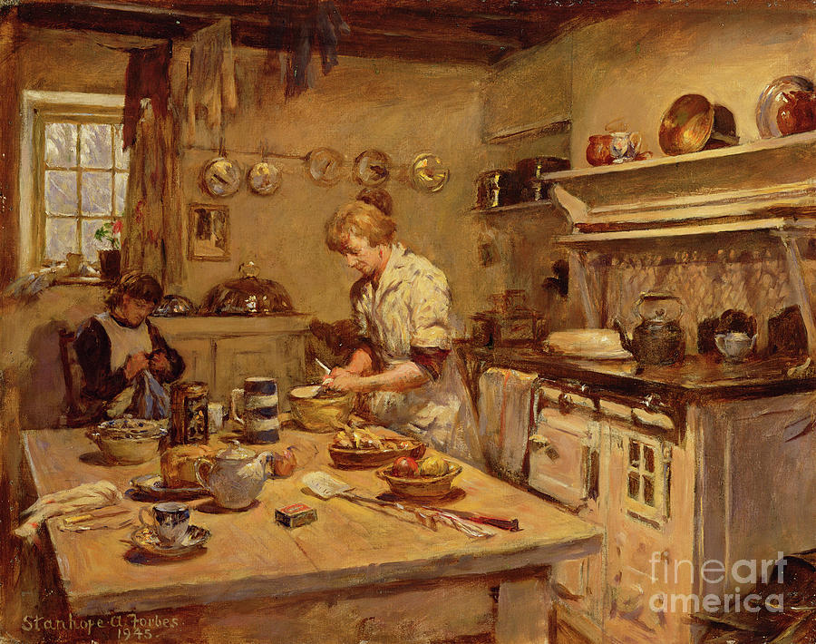 In The Kitchen, 1945 Painting by Stanhope Alexander Forbes