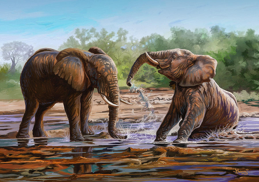 In the Muddy Pool Painting by Anthony Mwangi