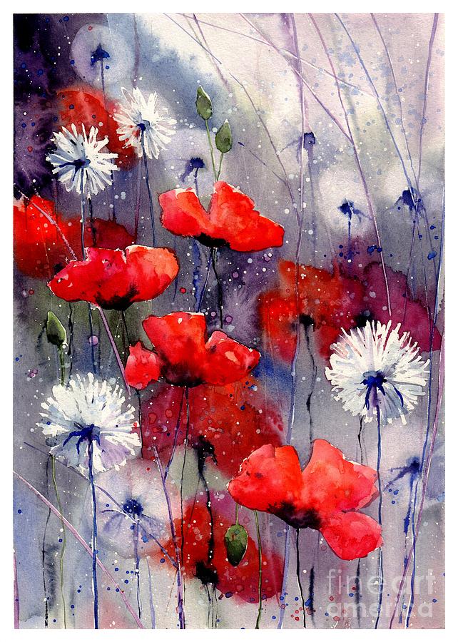 Red Painting - In The Night Garden - Sleeping Poppies by Suzann Sines Red Painting - In The Night Garden - Sleeping Poppies by Suzann Sines
