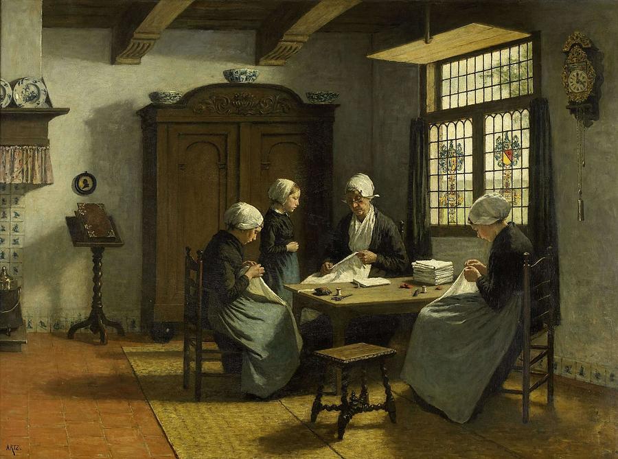 In the Orphanage at Katwijk-Binnen. Painting by David Adolph Constant Artz -1837-1890-