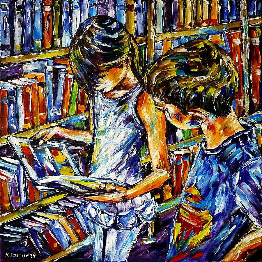 In The School Library Painting by Mirek Kuzniar