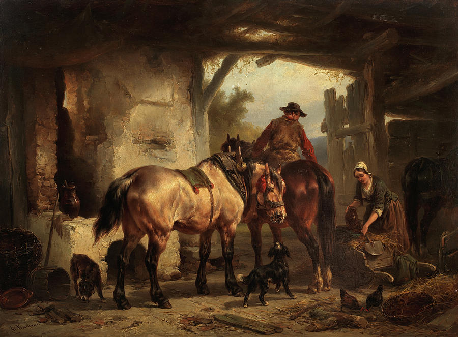 Horse Painting - In the stables by Wouter Verschuur