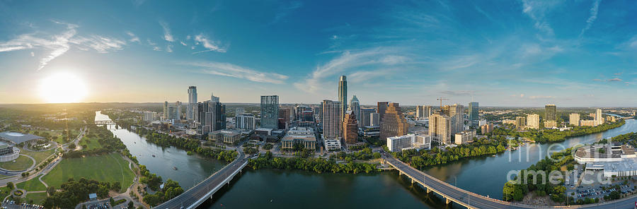 In this Panorama view all roads lead to downtown Austin Skyline, by Herron Stock Prints In this Panorama view all roads lead to downtown Austin Skyline, by Herron Stock Prints