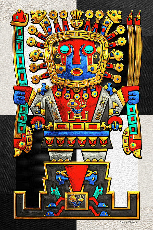 Incan Gods - The Great Creator Viracocha on Black and White Digital Art by Serge Averbukh