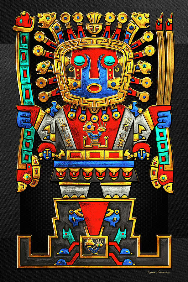 Vintage Digital Art - Incan Gods - The Great Creator Viracocha on Black Canvas by Serge Averbukh